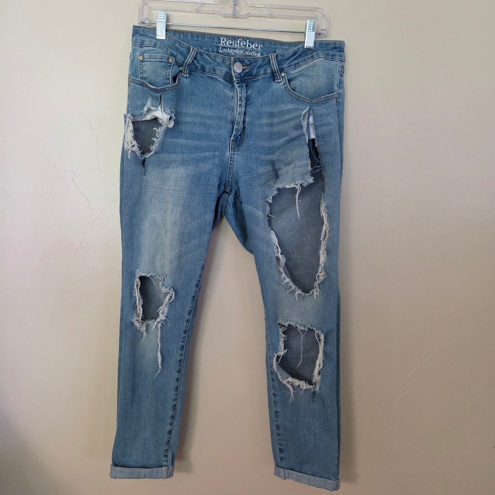 Resfeber Skinny Boyfriend Jeans Size 12 Distressed Frayed Blue Denim Y2K Indie
